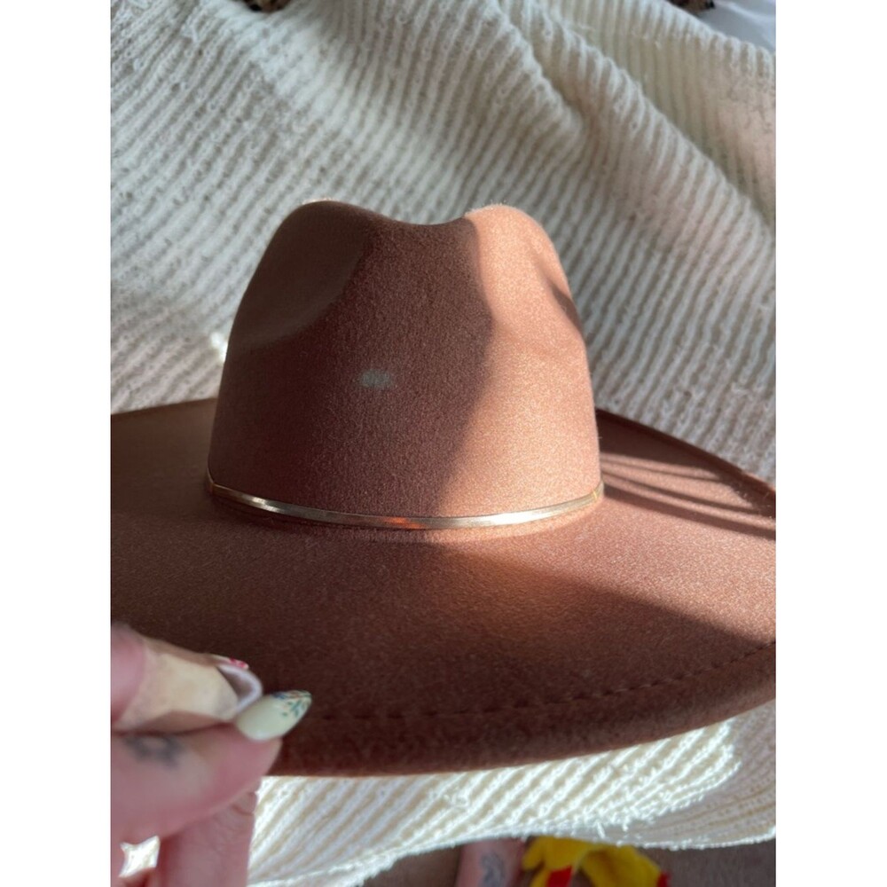 Womens Brown Felt Fedora Hat with Gold Band - Picture 5 of 5